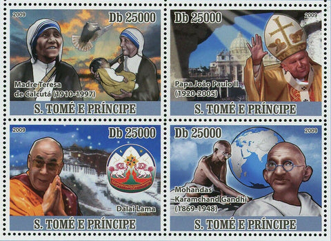 International Reconciliation Stamp Teresa Pope Dalai Lama Gandhi S/S MNH #3881