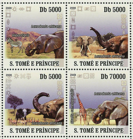 African Elephants Stamp Loxodonta Africana Giraffe Zebra S/S MNH #3420-3423