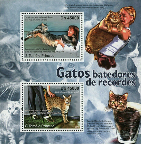 Cats Record Breakers Stamp Taller Maine Coon Savannah S/S MNH #4852-4853 /Bl.839