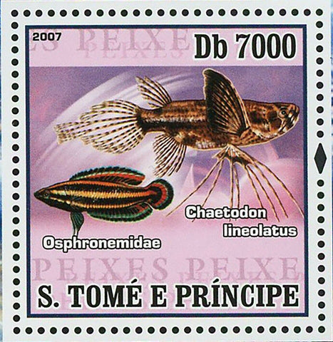 Fish Stamp Osphronemidae Chaetodon Lineolatus Souvenir Sheet MNH