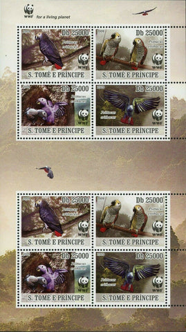 Parrots WWF  Stamp Birds Psittacus Erithacus Souvenir Sheet MNH #3777-3780