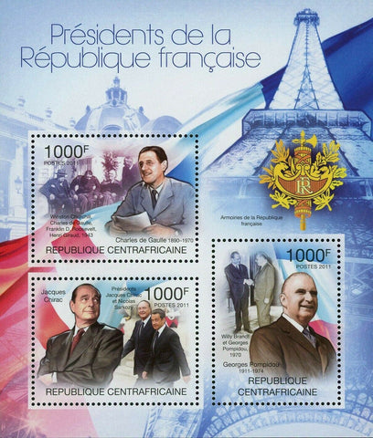 French President Stamp Charles de Gaulle Jacques Chirac Georges Pompidou S/S MNH