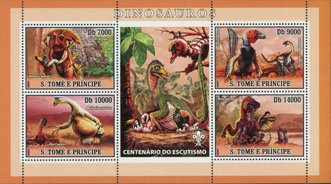 Dinosaurs Stamp Velociraptor Protoceratops Oviraptor Beipiaosaurus S/S MNH #3020
