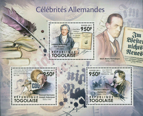 German Celebrities Stamp Johann Wolfgang Friedrich Nietzsche S/S MNH #4312-4314