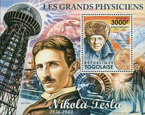 Great Physicists Stamp Andrei Sakharov Tour Nikola Tesla S/S MNH #4268 / Bl.663