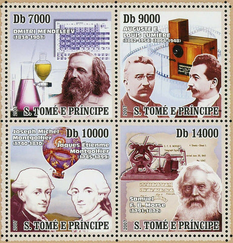 Inventors Stamp Dmitri Mendeleev Auguste Lumiere Samuel Morse S/S MNH #3252-3255