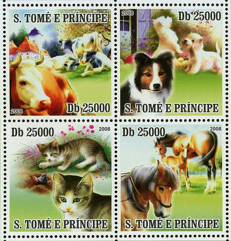 Domestic Animals Stamp Cow Dog Cat Horse Sheep Souvenir Sheet MNH #3681-3684