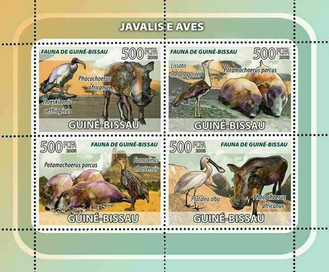 Boars Stamp Bird Potamochoerus Porcus Wild Animal S/S MNH #3820-3823