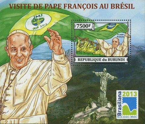 Pope Francis Stamp Visit To Brazil Vatican Catholic Church S/S MNH #3307 /Bl.385