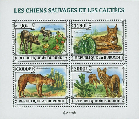 Wild Dogs Stamp Cactus Plant Lycaon Pictus Cylindropuntia Fulgida S/S MNH #3228