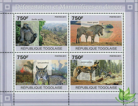 Deforestation Mammals Stamp Gorilla Lynx Pardinus Zebra S/S MNH #3839-3842