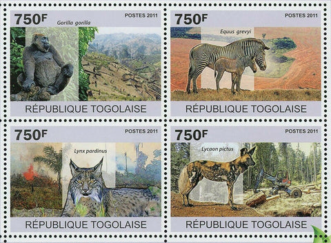 Deforestation Mammals Stamp Gorilla Lynx Pardinus Zebra S/S MNH #3839-3842