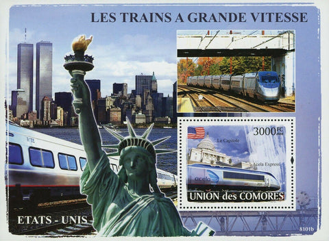 Trains American Stamp Acela Express The Capital Liberty Statue S/S MNH #1901