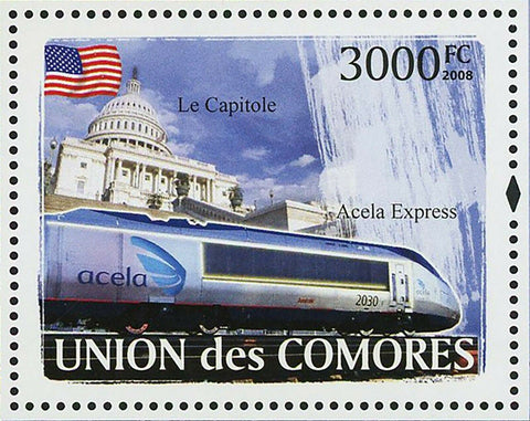 Trains American Stamp Acela Express The Capital Liberty Statue S/S MNH #1901