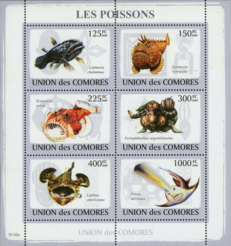 Fish Stamp Latimeria Chalumnae Scorpaena Scrofa Lophius Americanus S/S MNH #2107