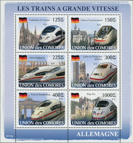 Trains Germany Stamp ICE Brandenburg Gate Wilhelm Church S/S MNH #1869-1874