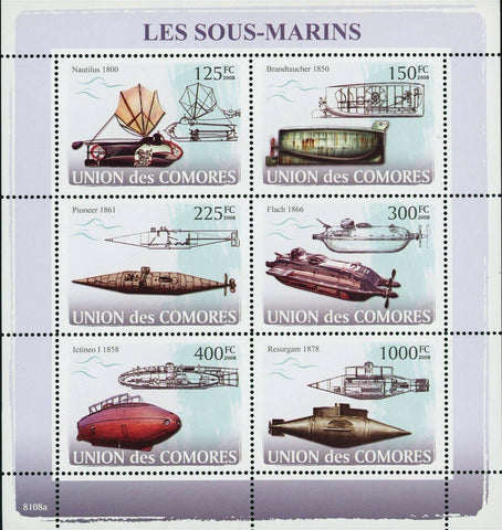 Submarines Stamp Nautilus 1800 Brandtaucher 1850 Pioneer 1861 S/S MNH #1910-1915