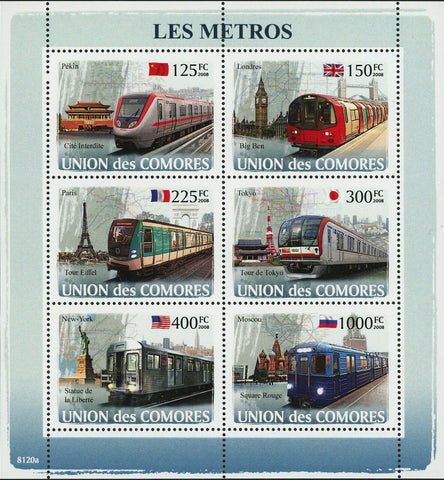 Metro Stamp Transportation Pekin London Paris Tokyo New York S/S MNH #1862-1867