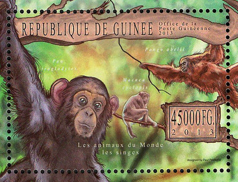 Monkeys Stamp Pan Troglodytes Macaca Cyclopis S/S MNH #9864 / Bl.2240