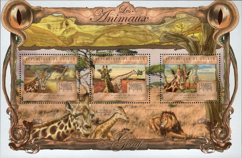 Giraffes Stamp Giraffa camelopardalis Panthera Leo S/S MNH #9829-9831