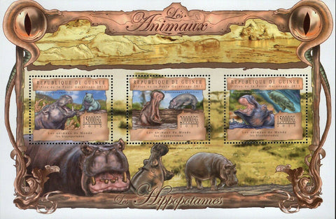 Hippos Stamp Hippopotamus Amphibius Wild Animal Souvenir Sheet MNH #9821-9823