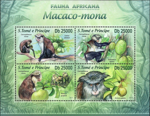 Mona Monkeys Stamp Cercopithecus Mona Carica Papaya S/S MNH #5136-5139