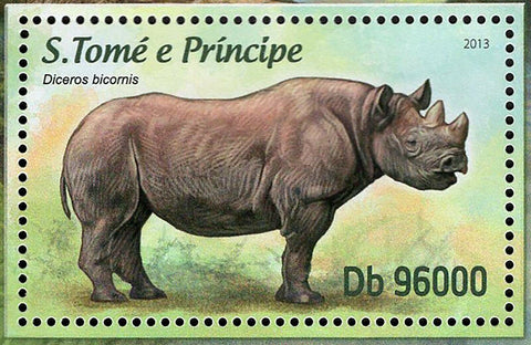 Rhinos Stamp Diceros Bicornis Rhinoceros Wild Animal MNH #5146 / Bl.885