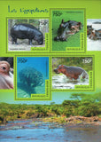 Hippopotamus Stamp Hippo Amphibious Wild Animal S/S MNH #6141-6144