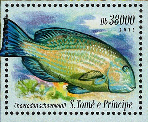 Fish Stamp Balistoides Viridescens Choerodon Schoenleinii S/S MNH #6195 / Bl.109