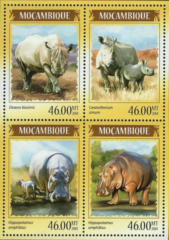 Hippopotamus Stamp Rhinoceros Diceros Bicornis Amphibius S/S MNH #7329 / Bl.905