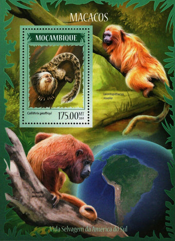 Monkeys Stamp Callithrix Geoffroyi Alouatta Seniculus S/S MNH #7389 / Bl.917