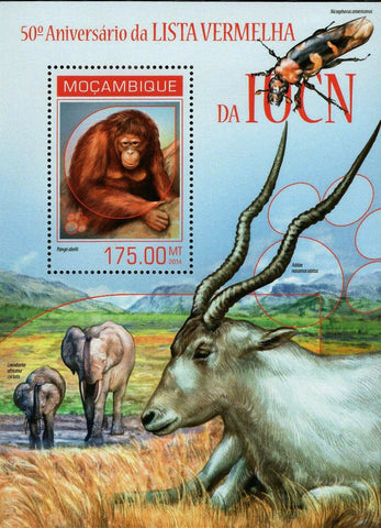 Animals in Red List Stamp Loxodonta Africana Pongo Abelii S/S MNH #7189 / Bl.877