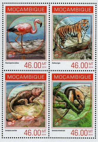 Animals in Red List Stamp Phoenicoparrus Andinus S/S MNH #7185-7188