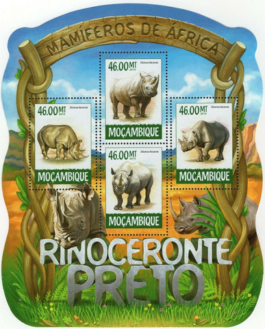Black Rhinoceros Stamp Diceros Bicornis Souvenir Sheet MNH #7964-7967