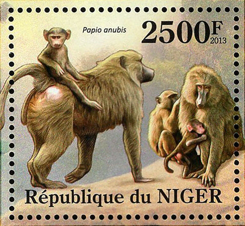 Primates Stamp Papio Anubis Erythrocebus Patas S/S MNH #2140 / Bl.168