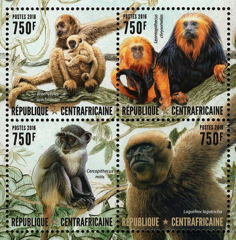 Monkeys Stamp Cercopithecus Mitis Lagothrix Lagotricha S/S MNH #6560-6563