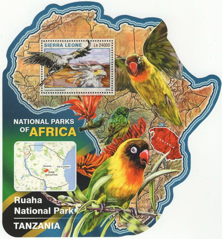 Park Ruaha Stamp Tanzania Sagittarius Serpentarius S/S MNH #7308 / Bl.990