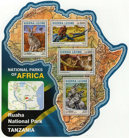 Park Ruaha Stamp Tanzania Lepus Capensis S/S MNH #7274-7277