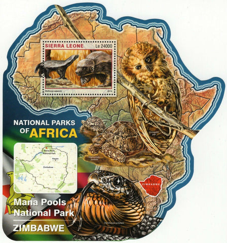 Park Mana Pools Stamp Zimbabwe Mellivora Capensis S/S MNH #7306 / Bl.988