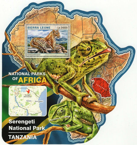 Park Serengeti Stamp Tanzania Panthera Pardus S/S MNH #7310 / Bl.992
