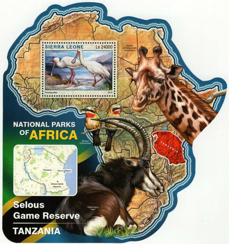 Selous Reserve Stamp Tanzania Platalea Alba S/S MNH #7309 / Bl.991