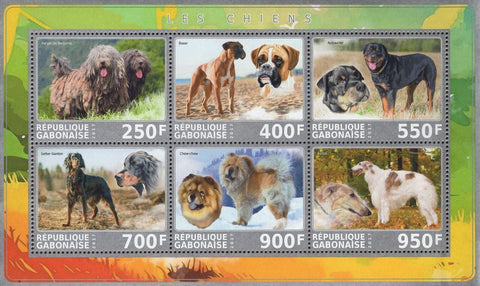 Gabon Dogs Stamp Berger Boxer Rottweiler Barzoi Chow Chow S/S of 6 MNH