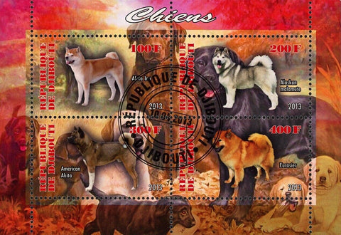 Dogs Stamp Pet Alaskan Malamute American Akita Eurasier Souvenir Sheet MH