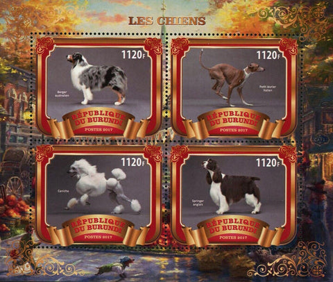 Dog Caniche Australian Berger Springer Animal Souvenir Sheet of 4 Stamps MNH