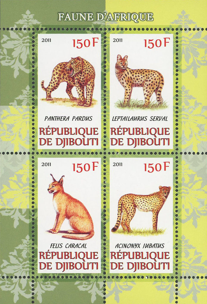 African Fauna Wild Cats Souvenir Sheet of 4 Stamps MNH