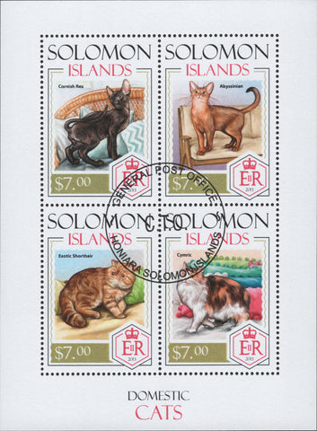 Solomon Islands Cats Domestics Animals Souvenir Sheet of 4