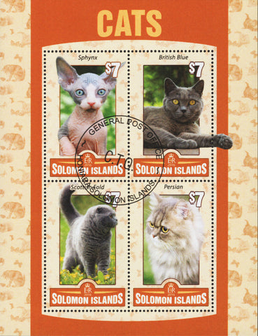 Solomon Islands Cats Domestic Animals Souvenir Sheet of 4 Stamps