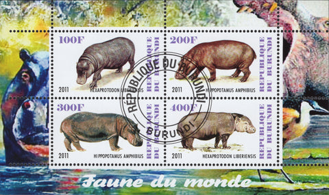 Hippopotamus Wild Animals Fauna Souvenir Sheet