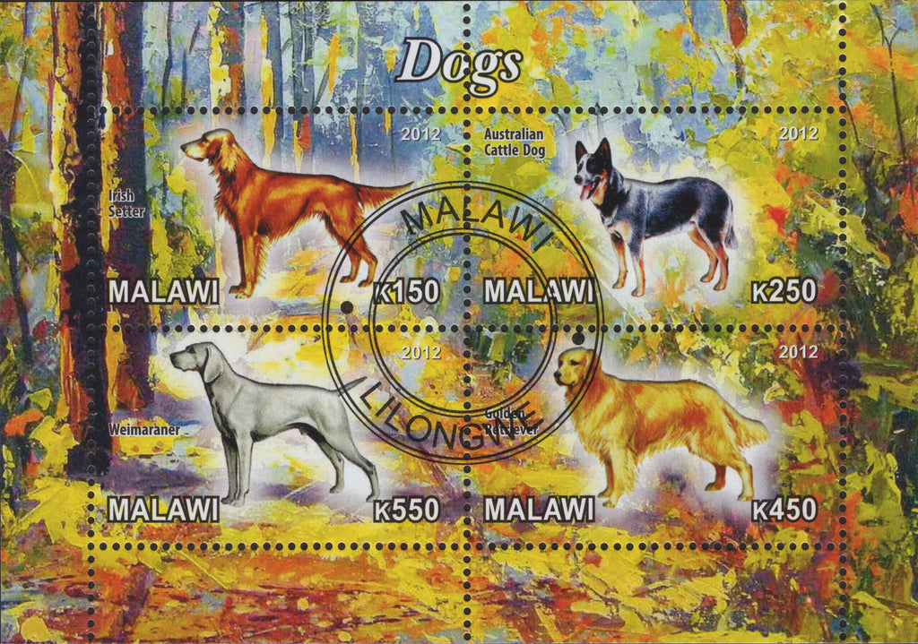Malawi Dogs Domestic Animals Souvenir Sheet of 4 stamps