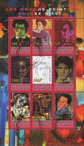 Djibouti Paintings Art Souvenir Sheet of 9 stamps